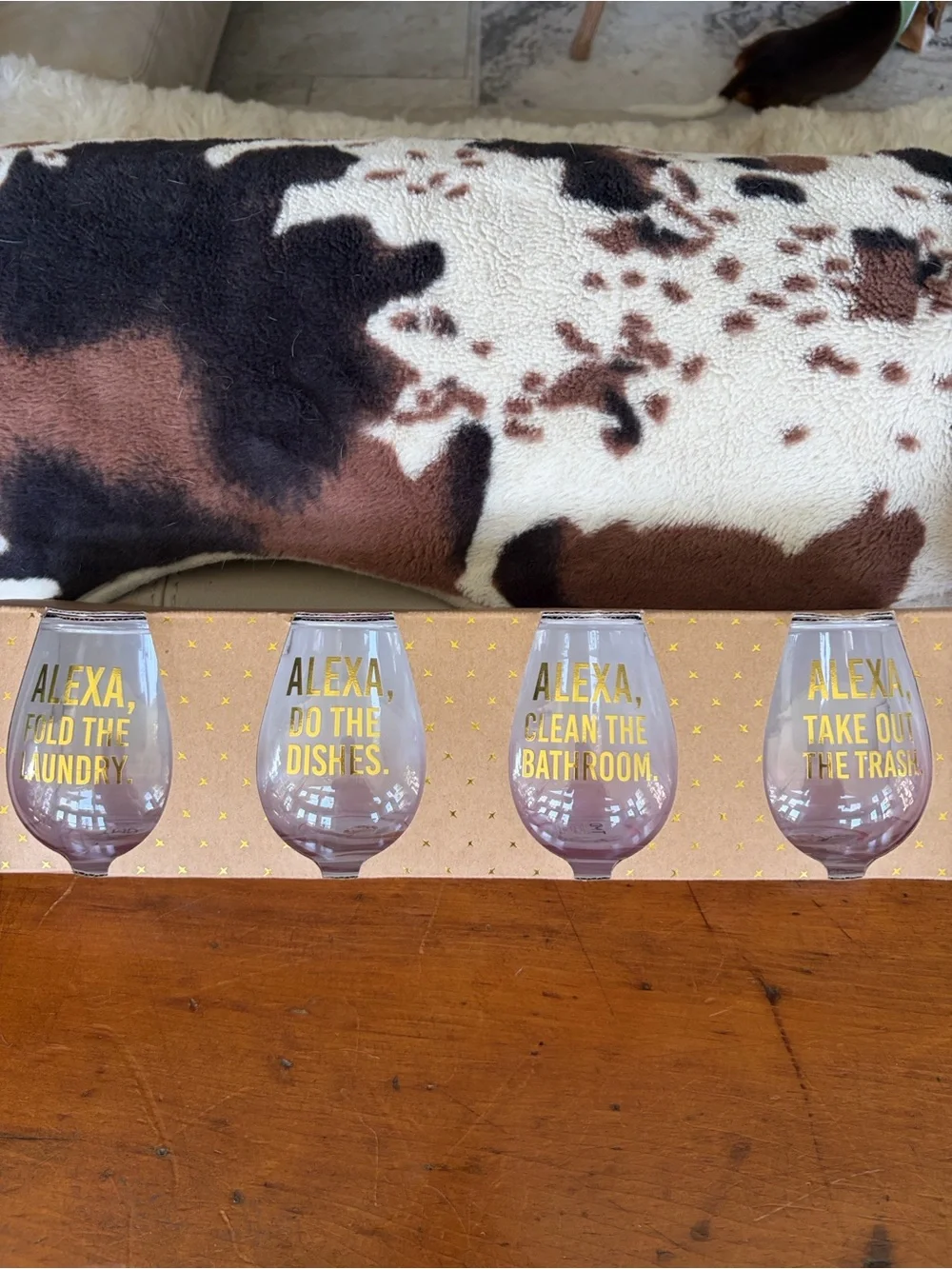 Stemless Wine Glasses with Gold 'Alexa' Text - Rose and Gold (Set of 4 in Box)